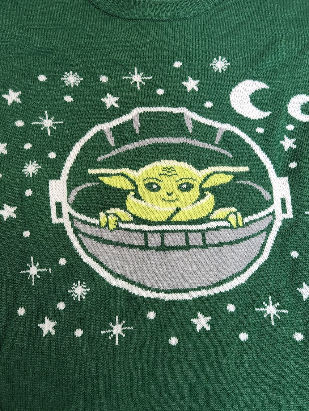 Star Wars Mandalorian Grogu Baby Yoda Christmas Sweater Men's XL Green Knit Snow